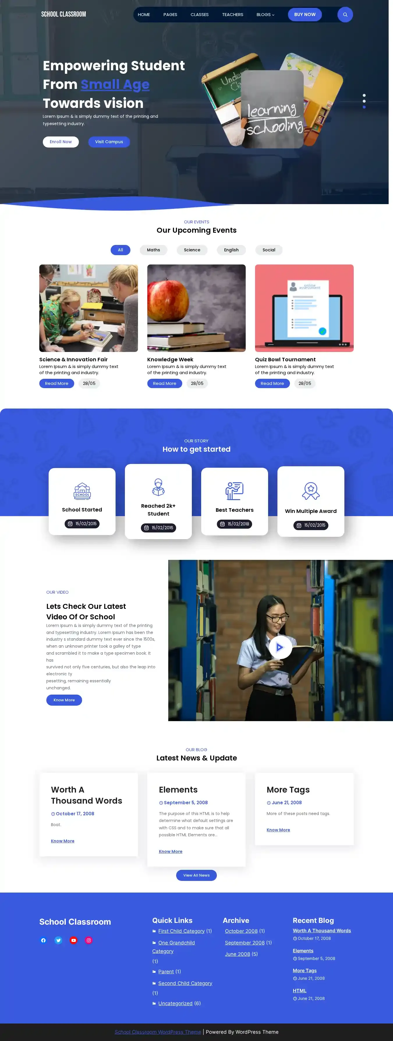 School Classroom home page on desktop
