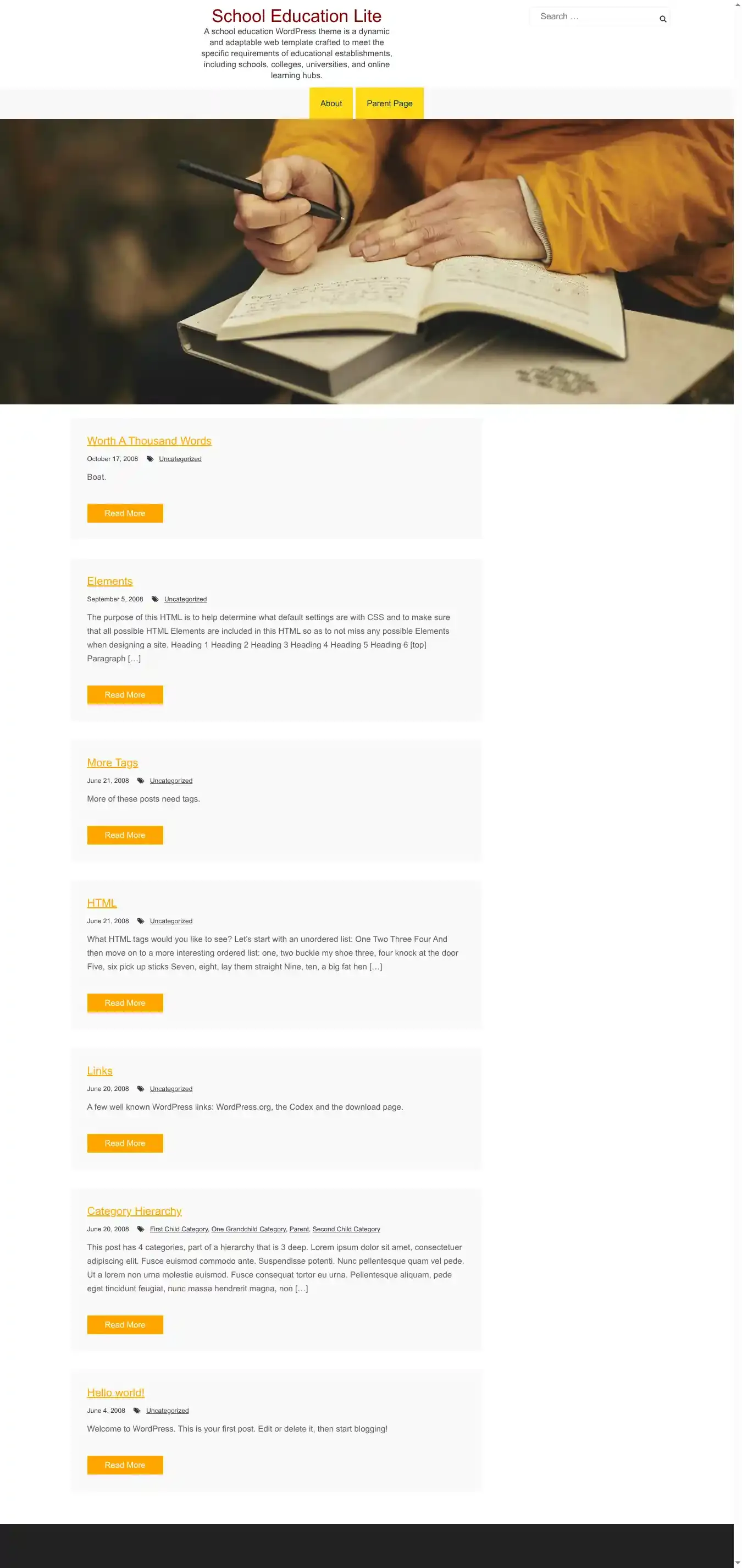 School Education Lite home page on desktop
