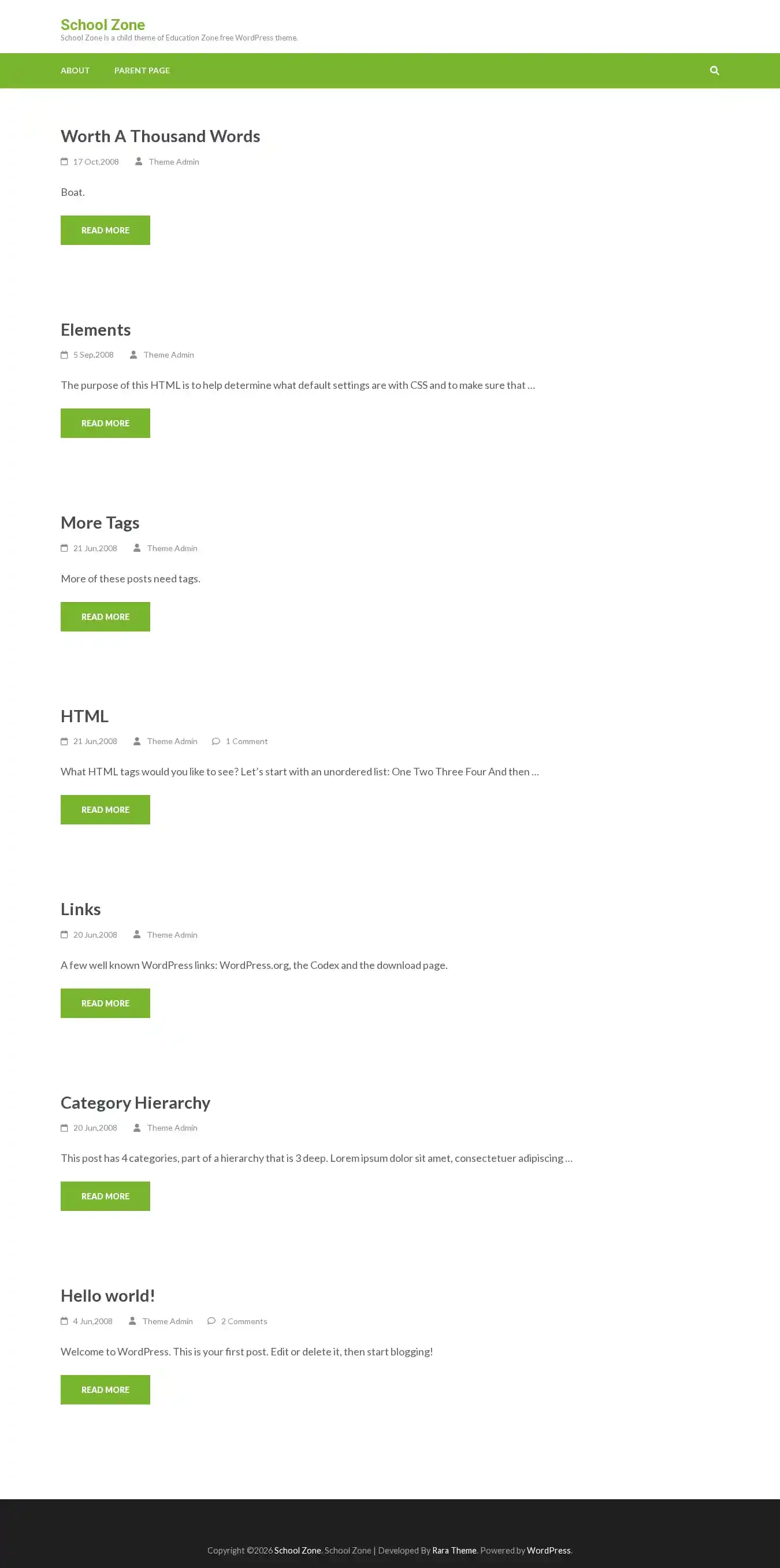 School Zone home page on desktop