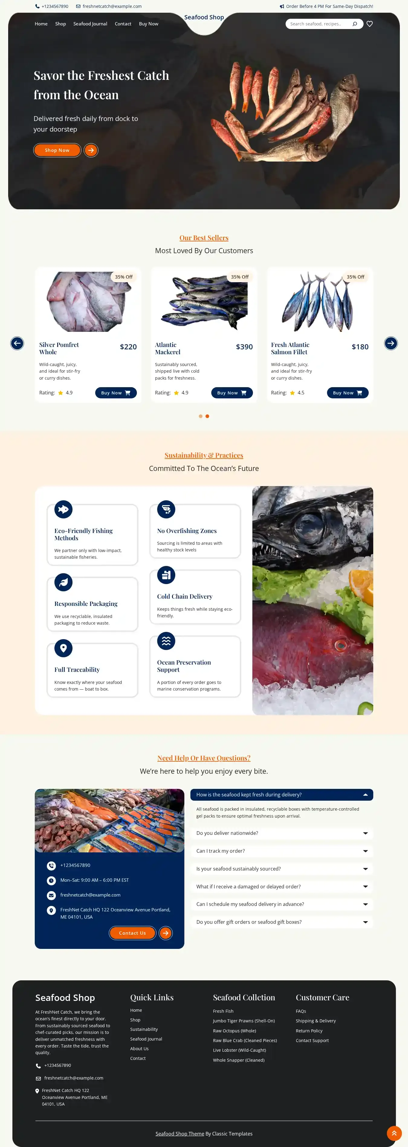 Seafood Shop home page on desktop