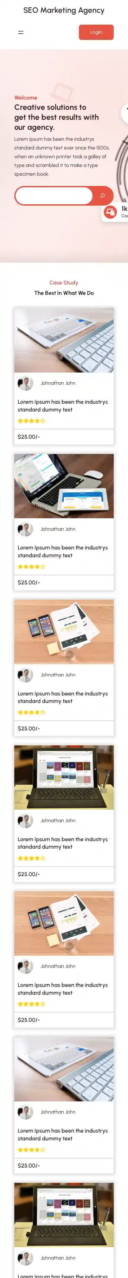 SEO Marketing Agency home page on mobile