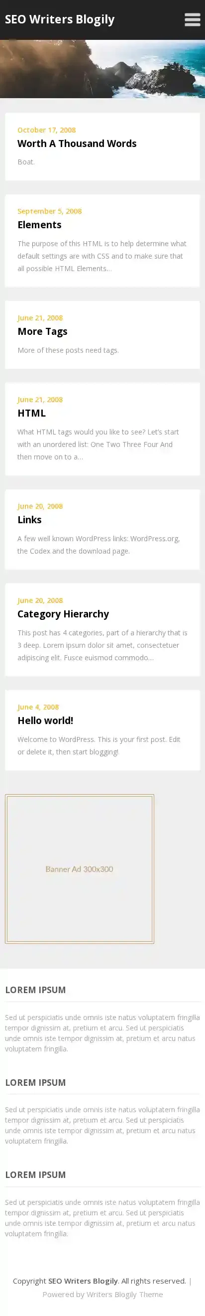 SEO Writers Blogily home page on mobile
