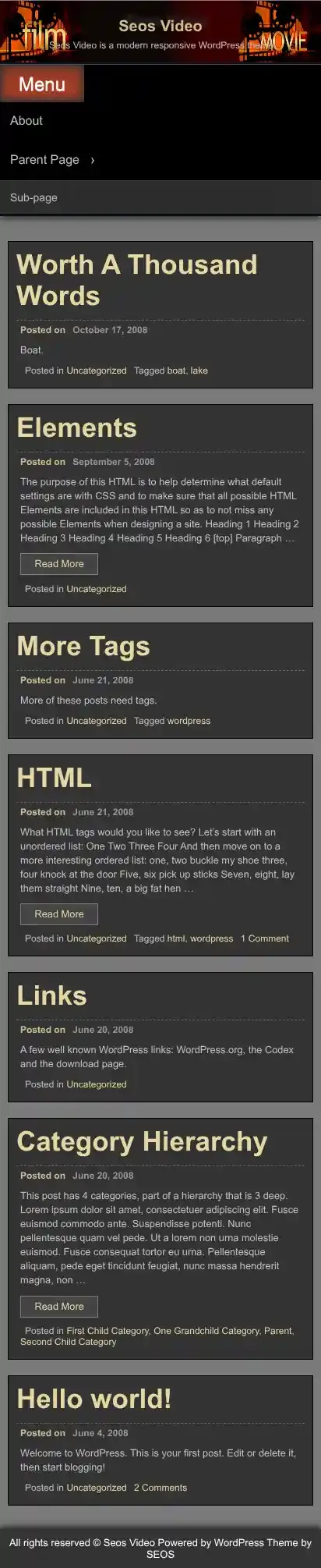 Seos Video home page on mobile