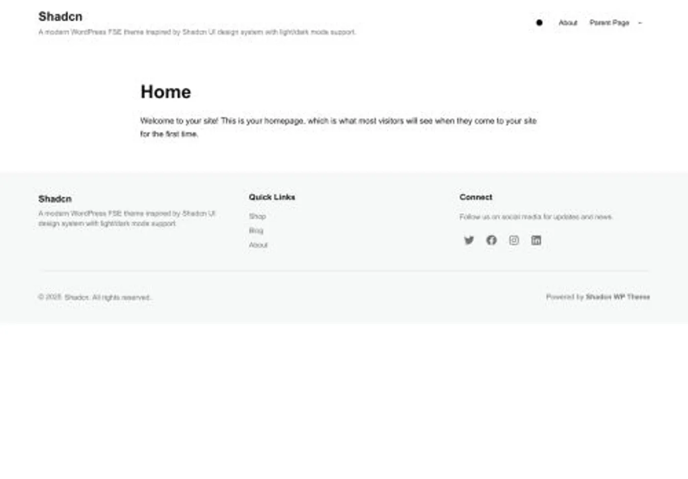 Shadcn home page on desktop
