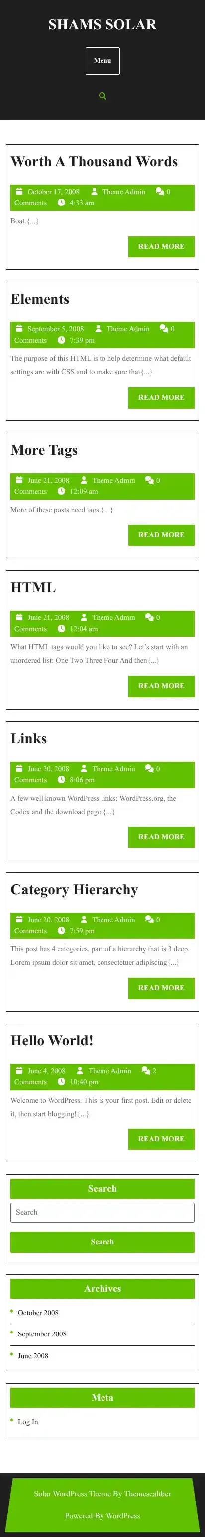 Shams Solar home page on mobile