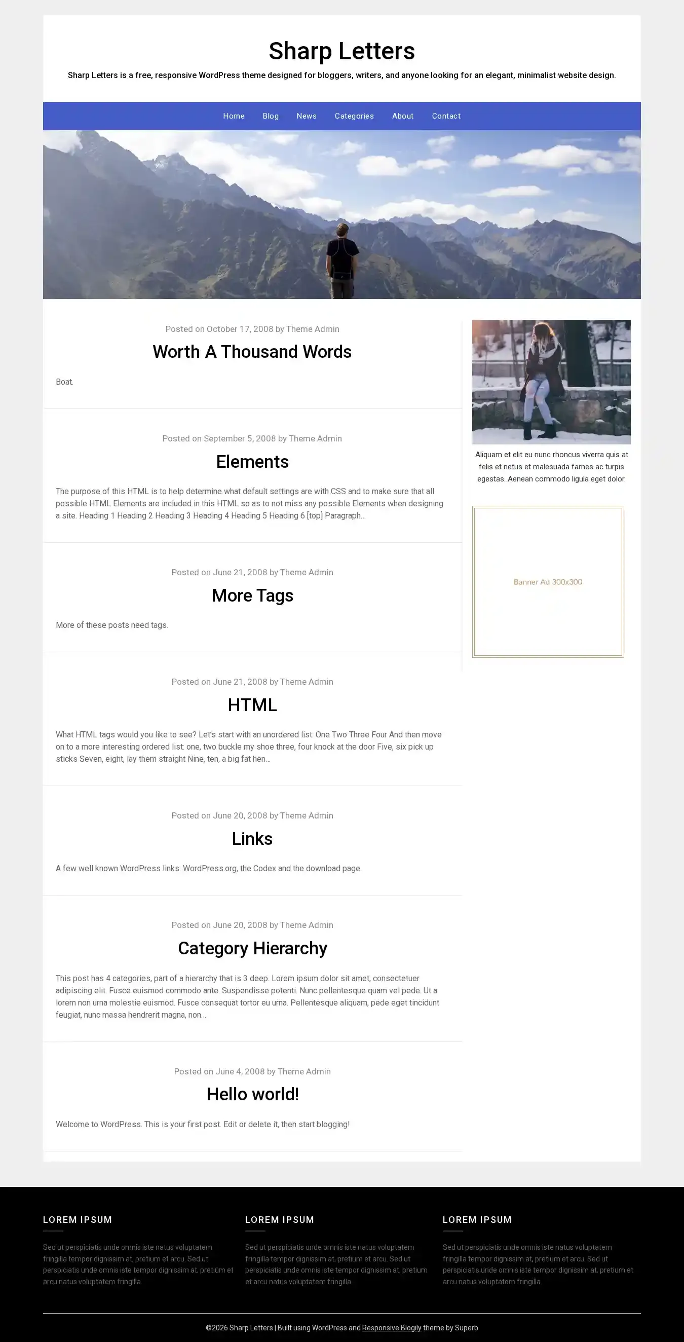 Sharp Letters home page on desktop