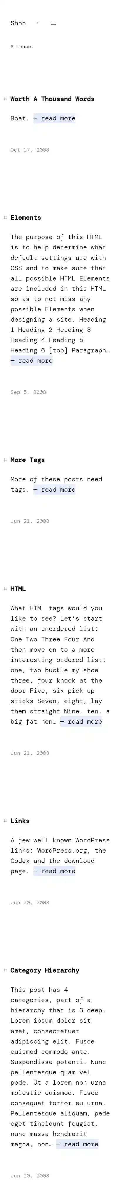 Shhh home page on mobile