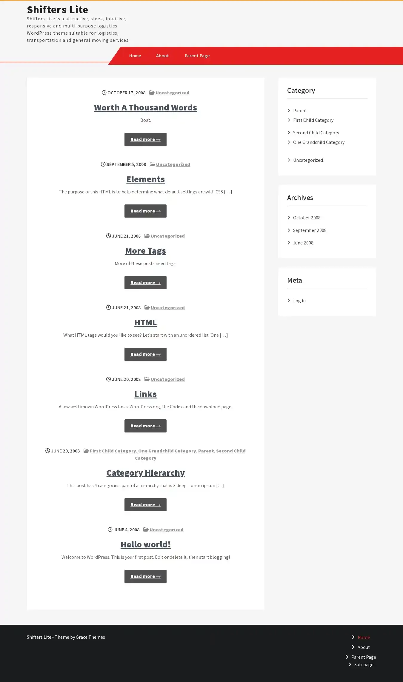 Shifters Lite home page on desktop