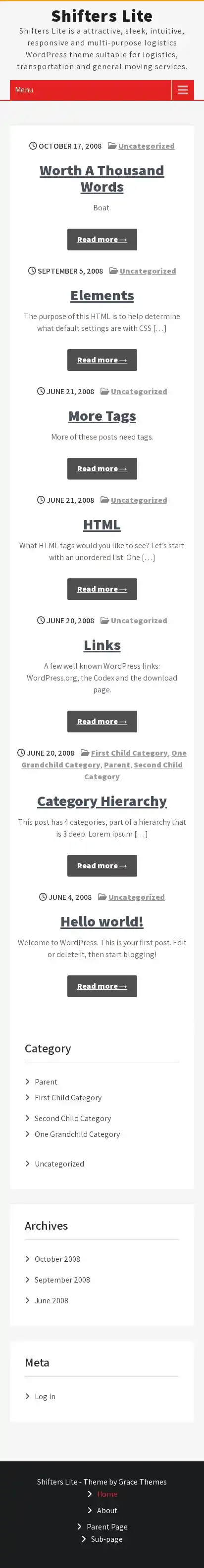 Shifters Lite home page on mobile
