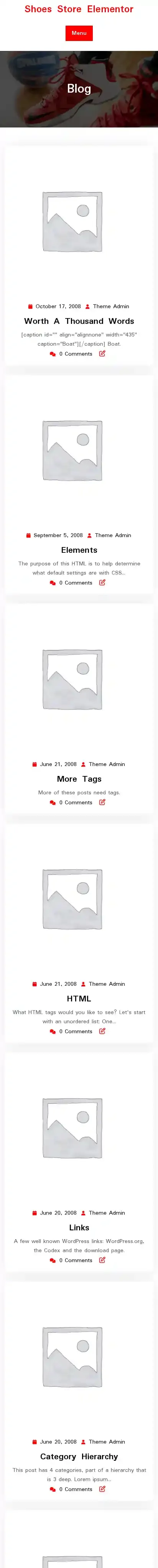 Shoes Store Elementor home page on mobile