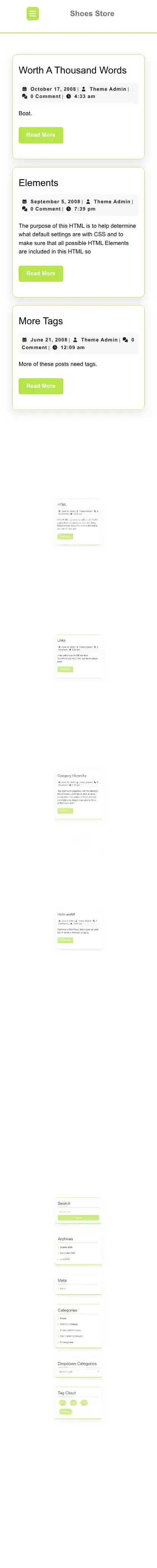 Shoes Store home page on mobile