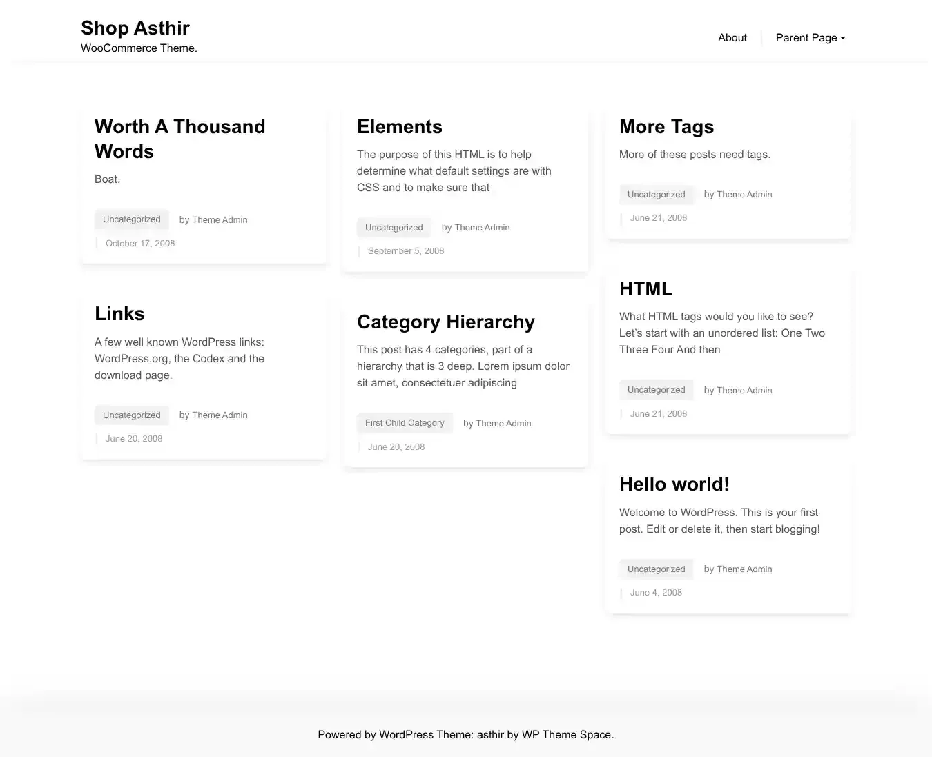 Shop Asthir home page on desktop