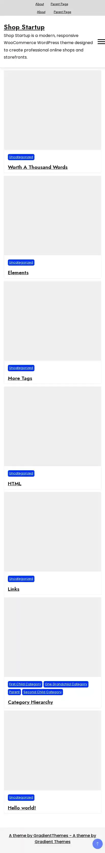 Shop Startup home page on mobile