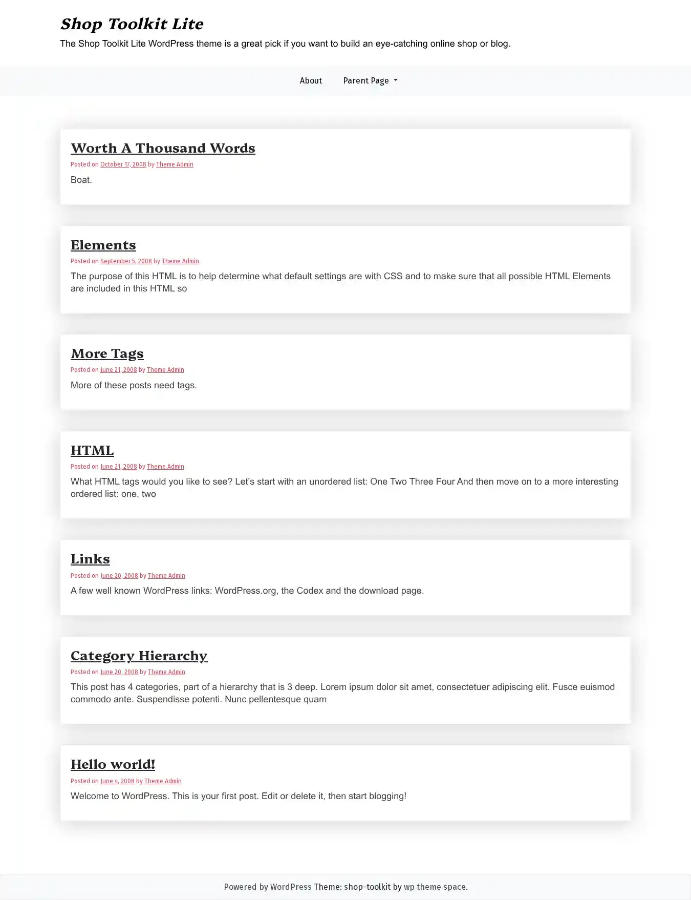 Shop Toolkit Lite home page on desktop