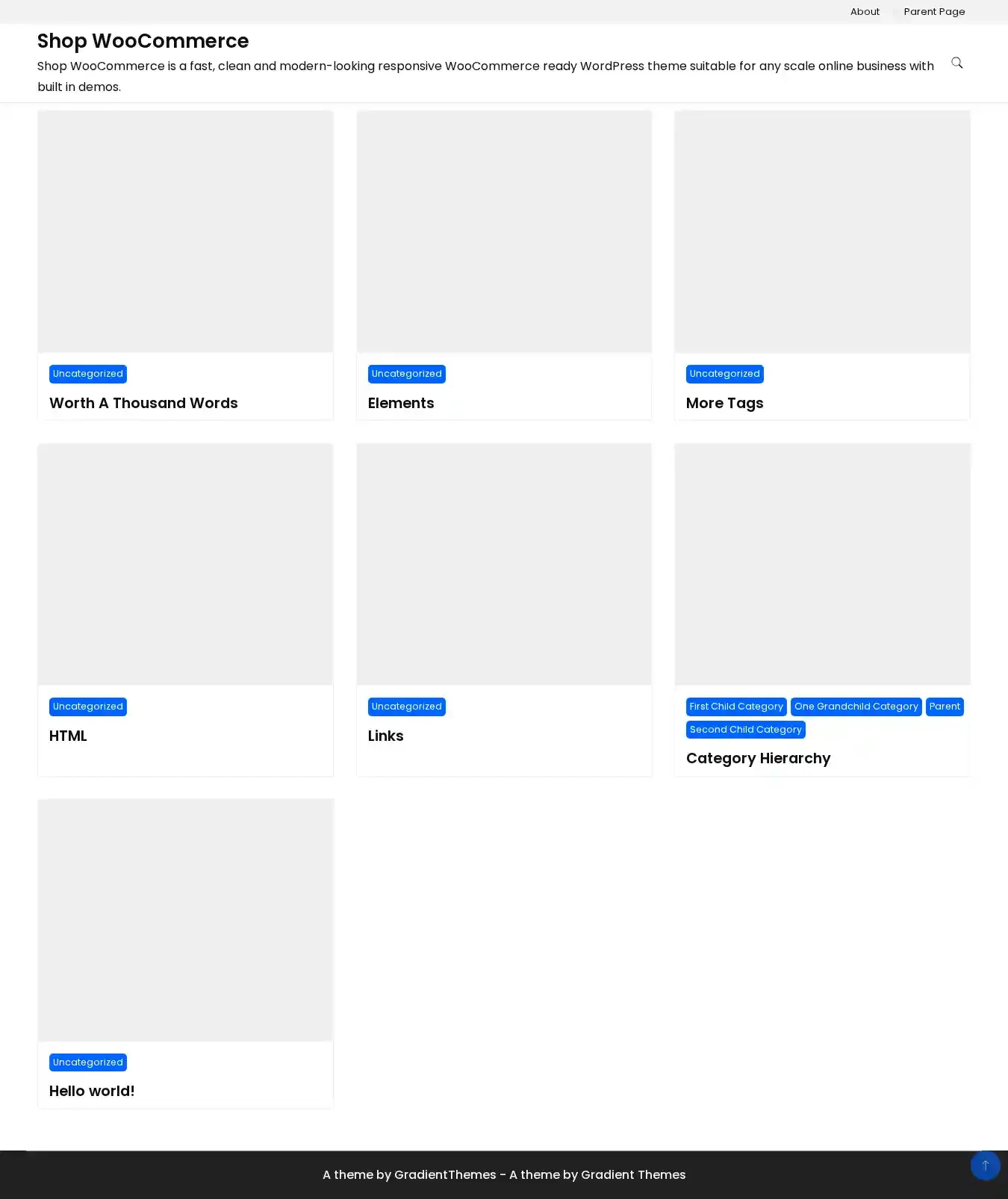 Shop WooCommerce home page on desktop
