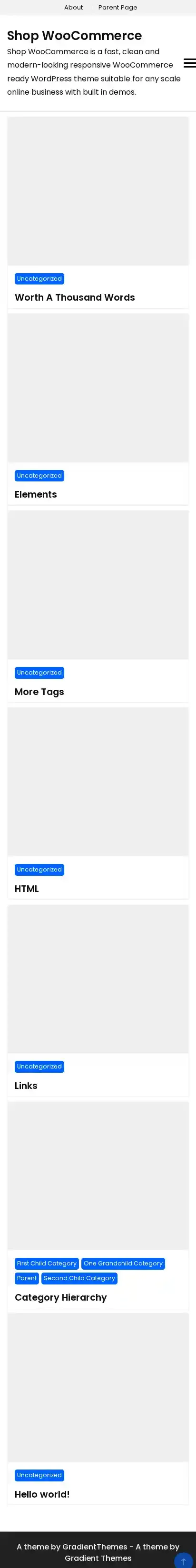 Shop WooCommerce home page on mobile