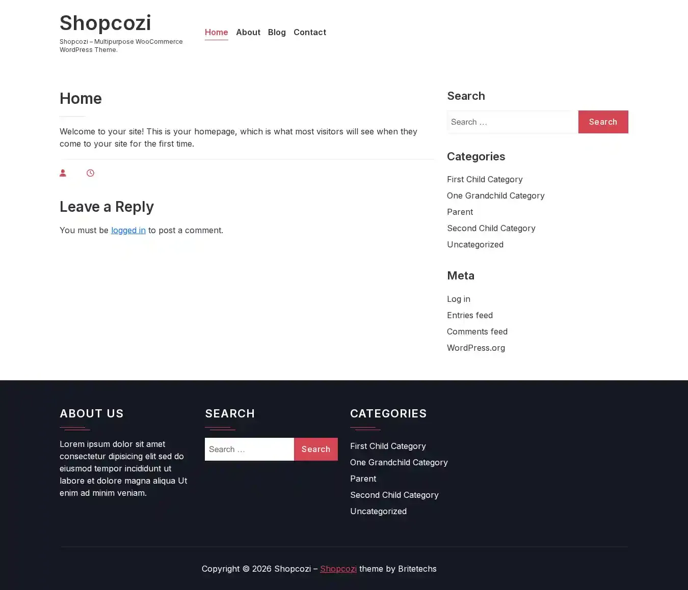 Shopcozi home page on desktop