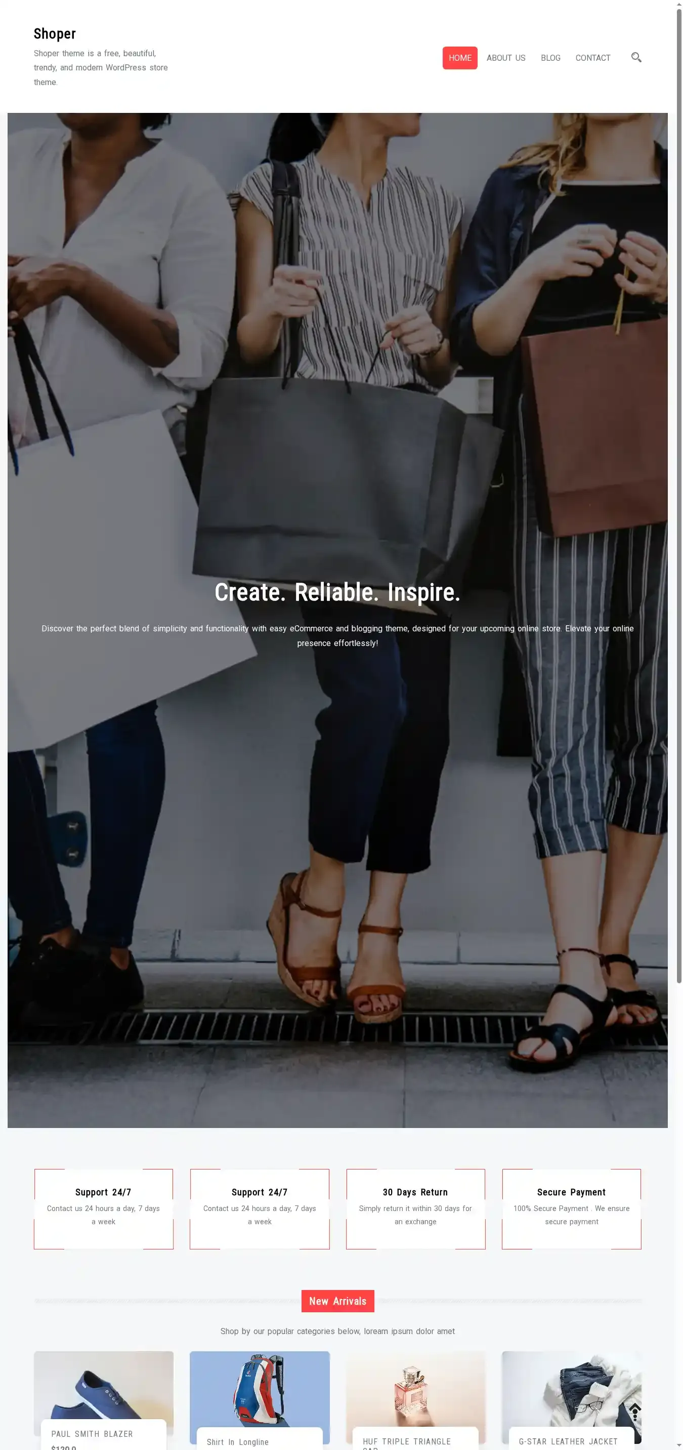 Shoper home page on desktop