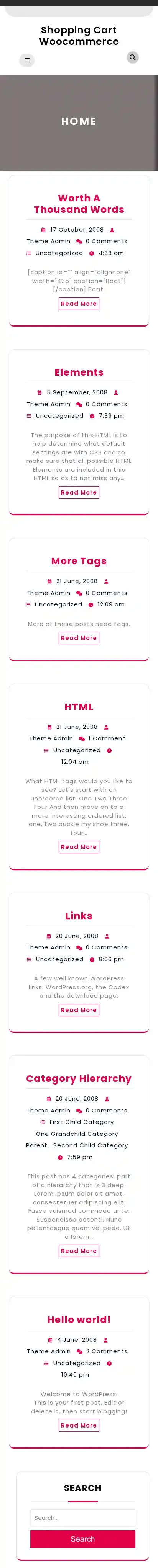 Shopping Cart Woocommerce home page on mobile