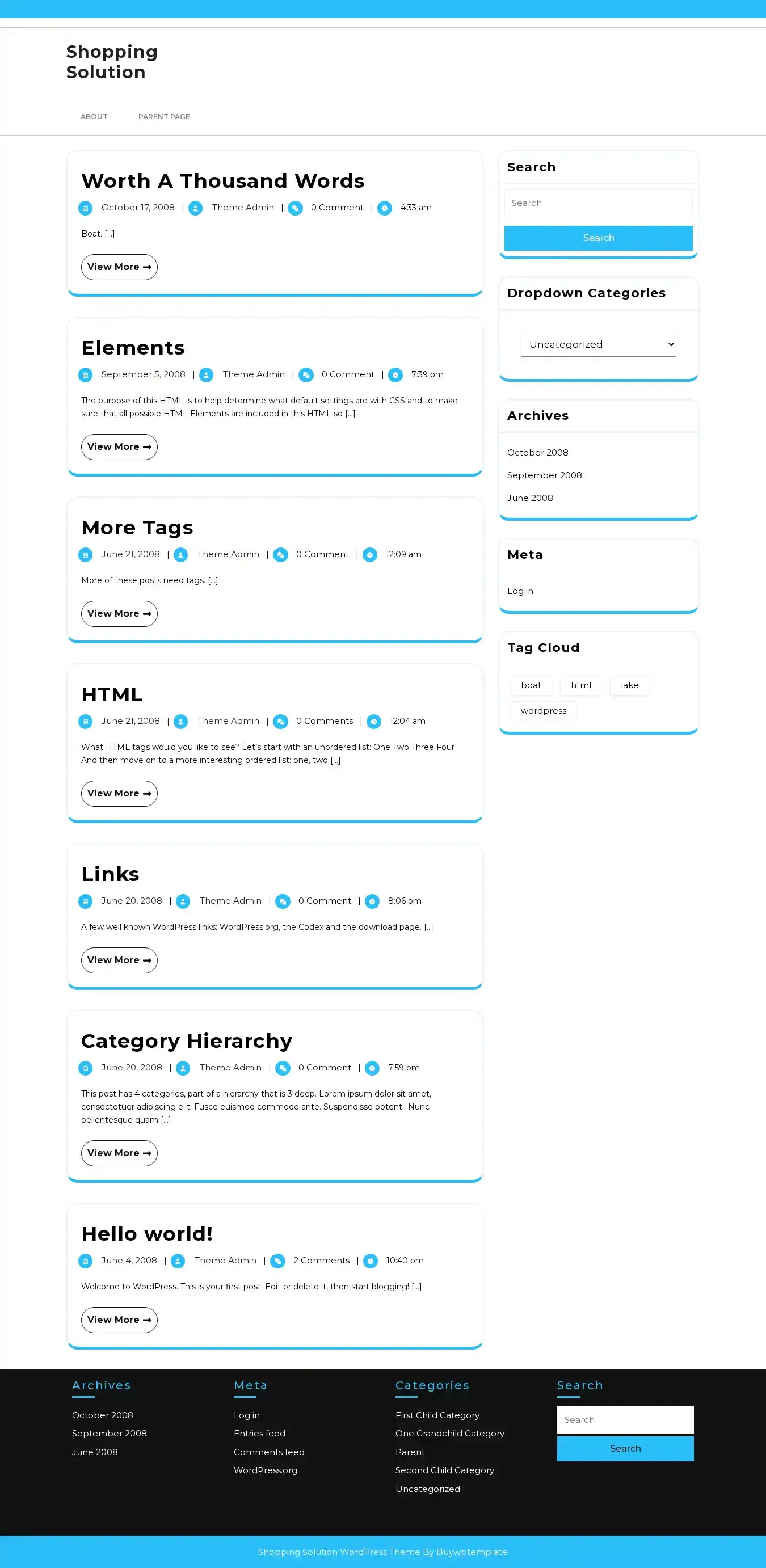 Shopping Solution home page on desktop