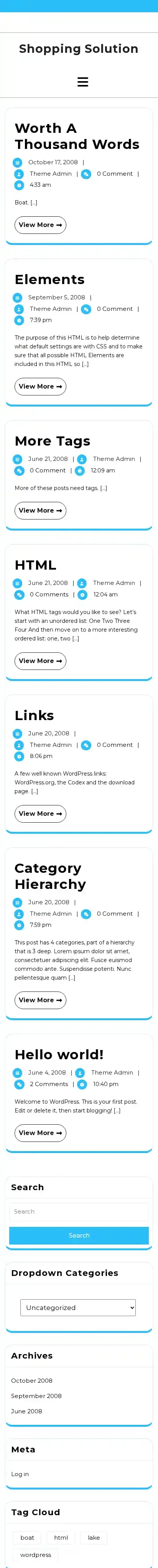 Shopping Solution home page on mobile