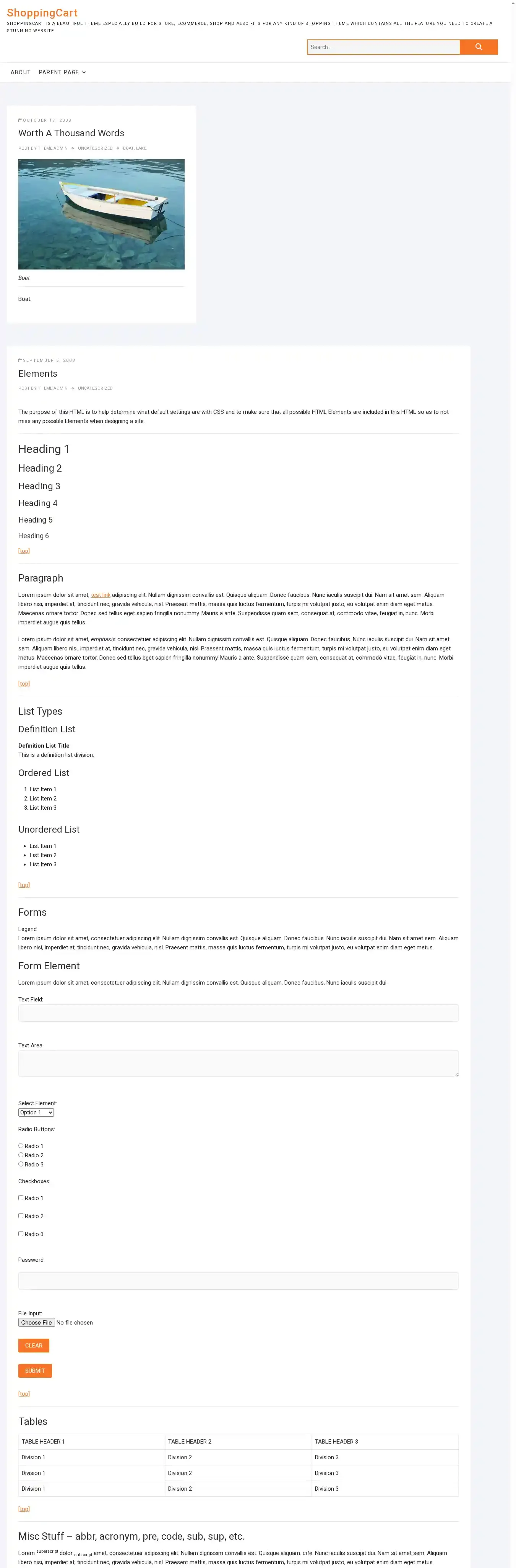 ShoppingCart home page on desktop