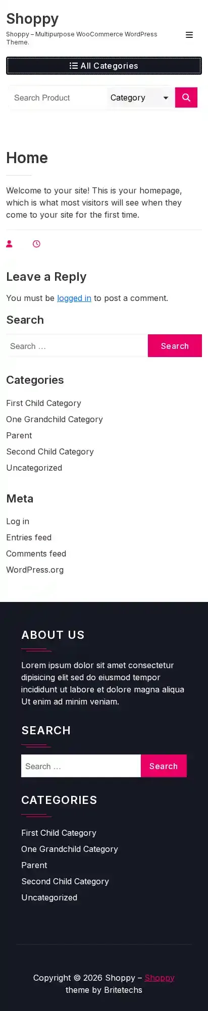 Shoppy home page on mobile