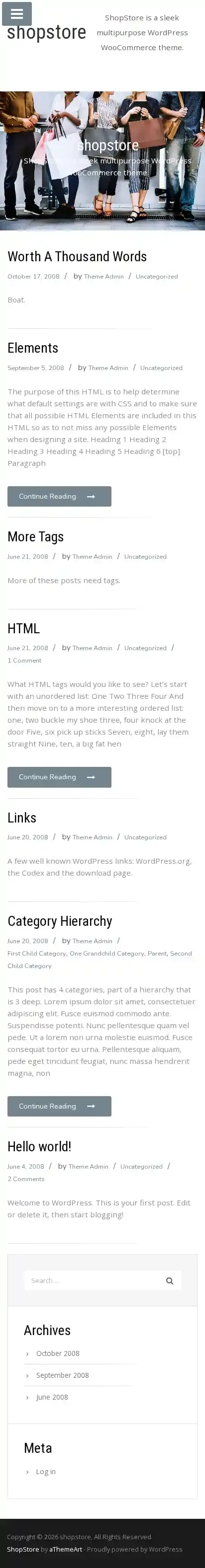 shopstore home page on mobile