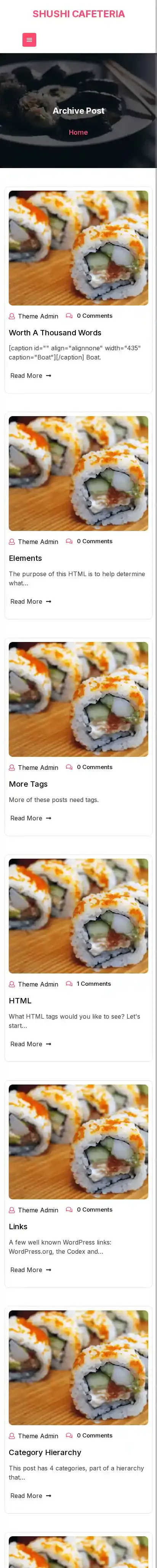 Shushi Cafeteria home page on mobile