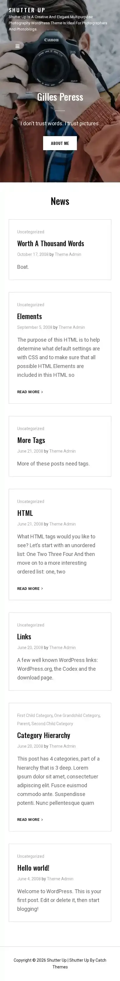 Shutter Up home page on mobile
