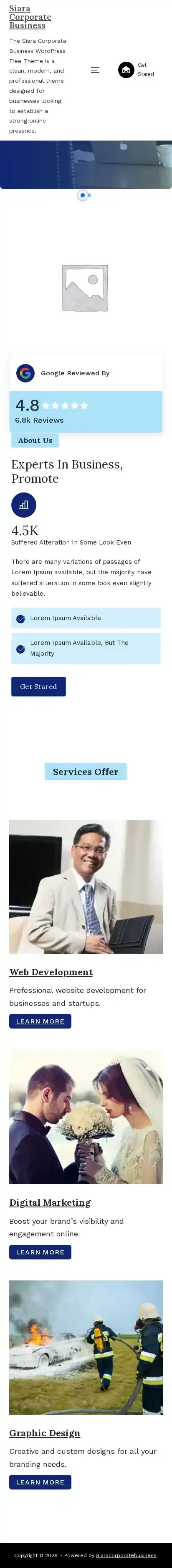 Siara Corporate Business home page on mobile