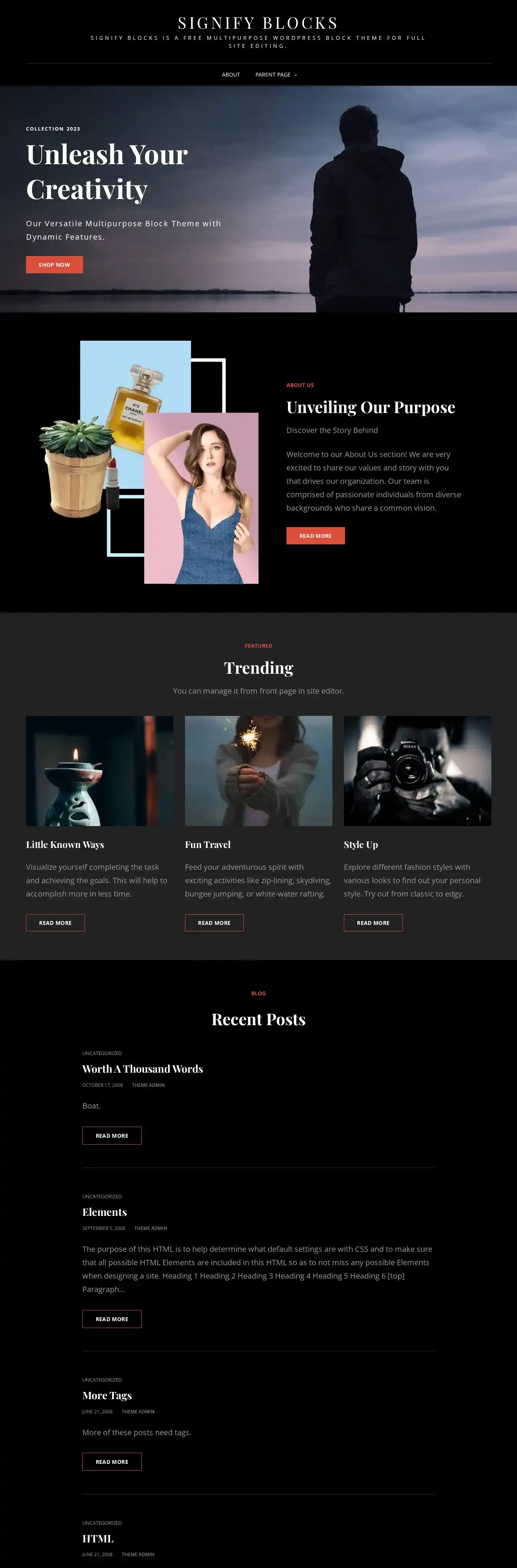 Signify Blocks home page on desktop