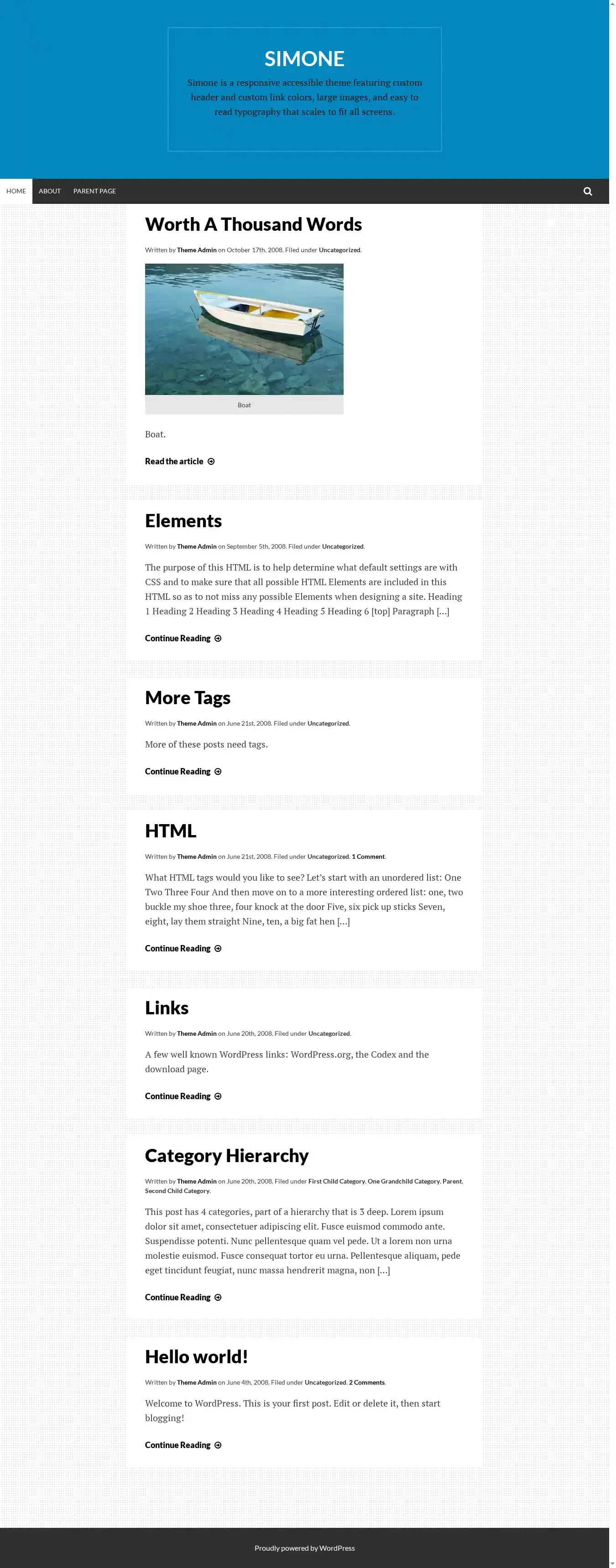 Simone home page on desktop