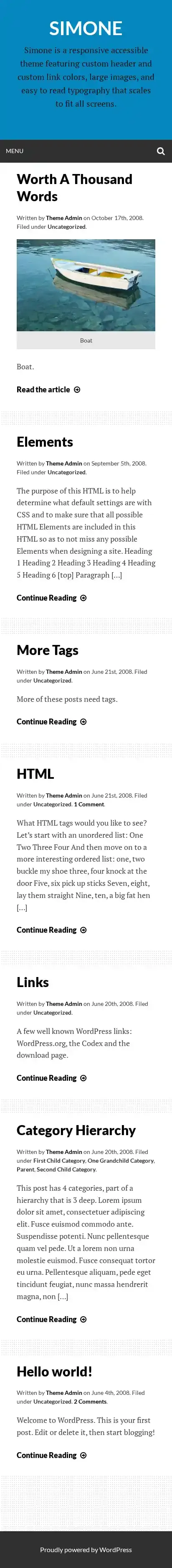Simone home page on mobile