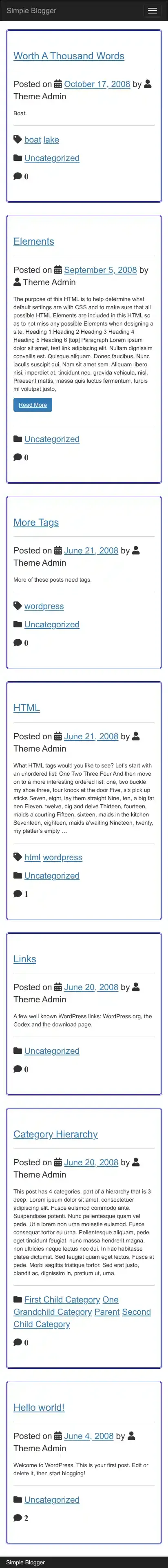 Simple Blogger home page on mobile