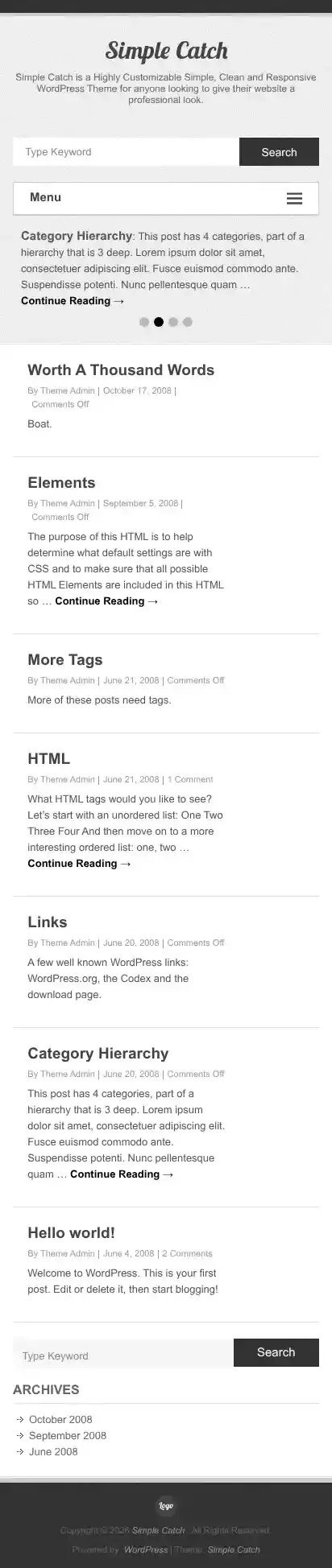 Simple Catch home page on mobile