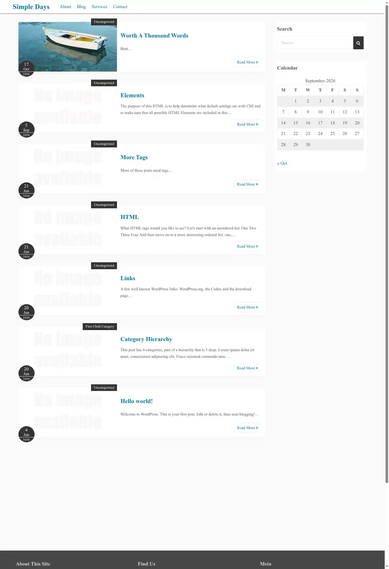Simple Days home page on desktop