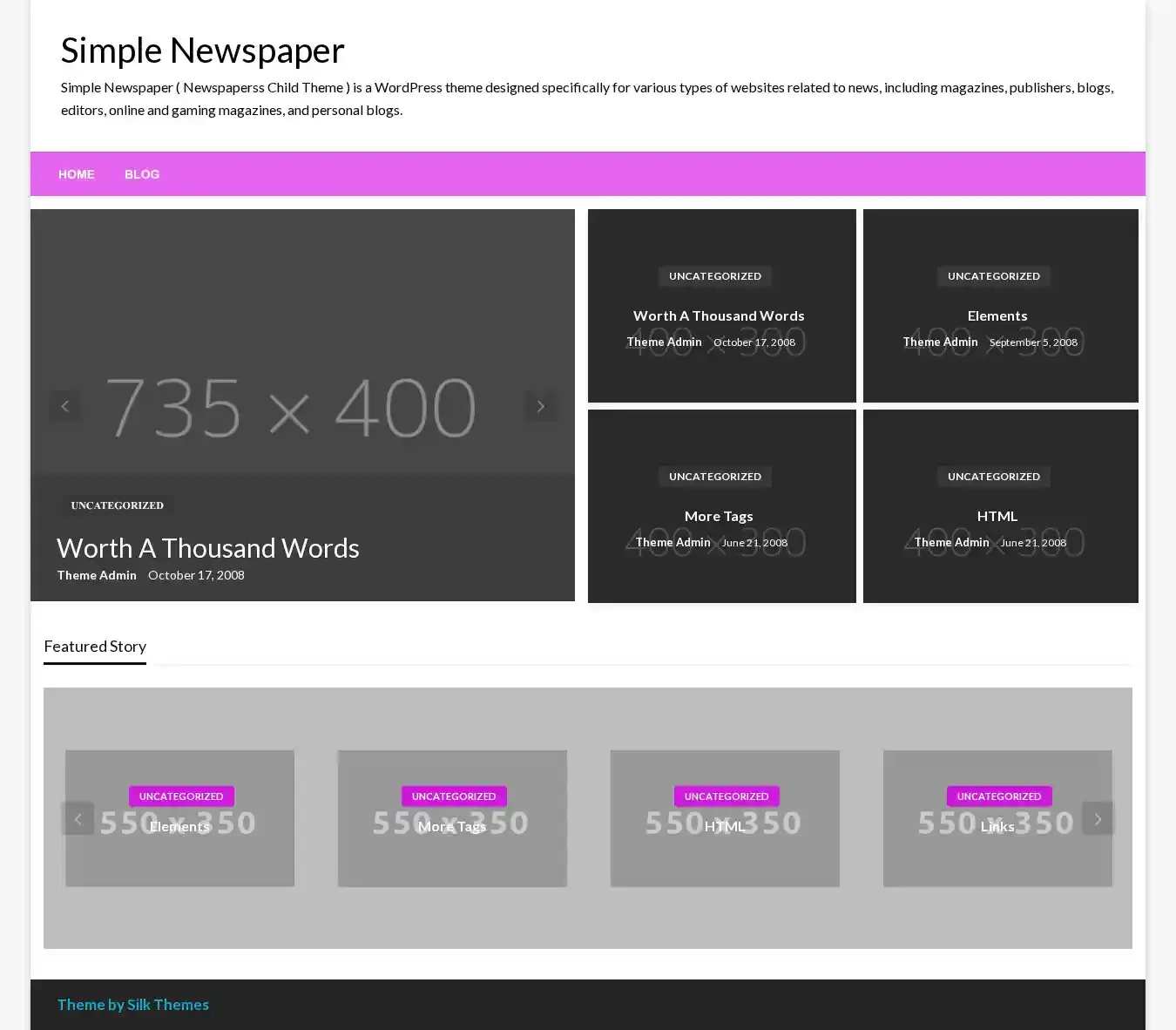 Simple Newspaper home page on desktop
