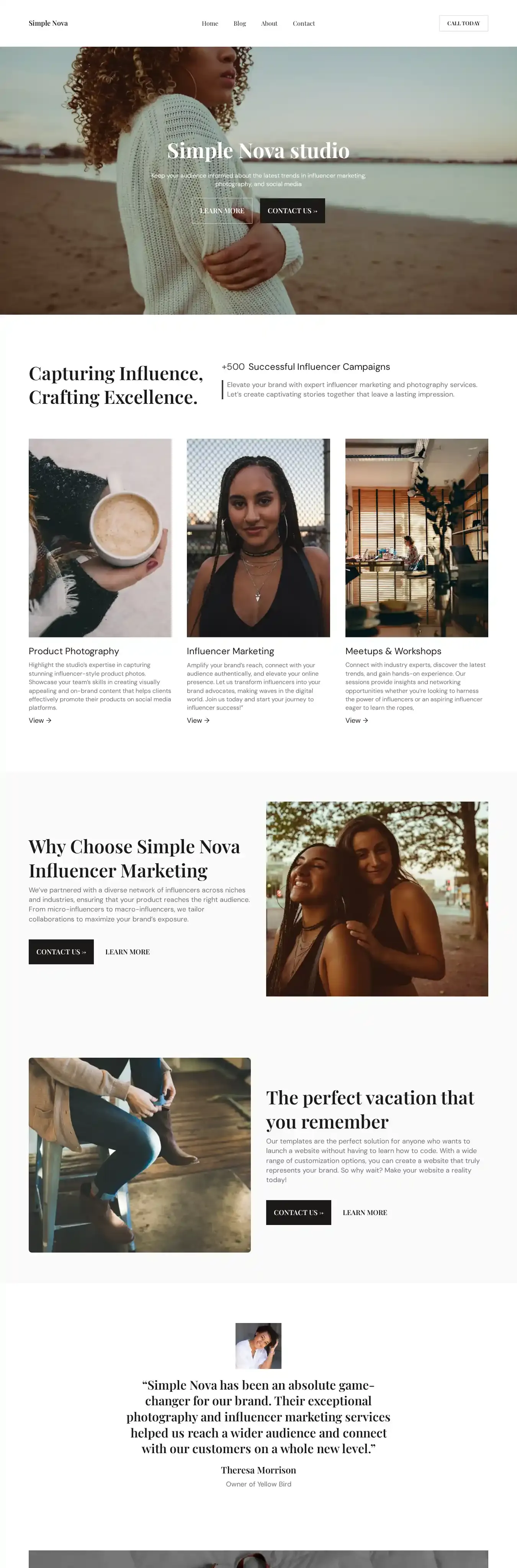 Simple Nova home page on desktop