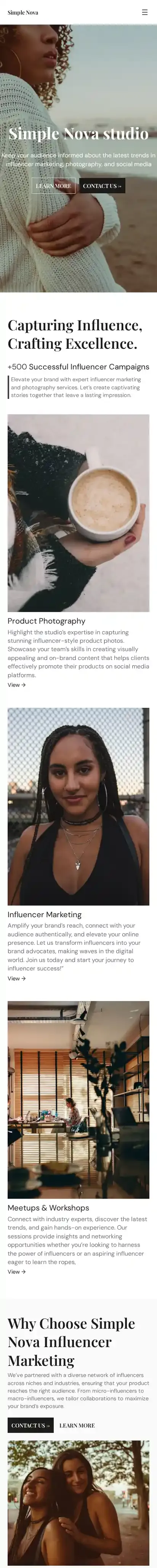 Simple Nova home page on mobile