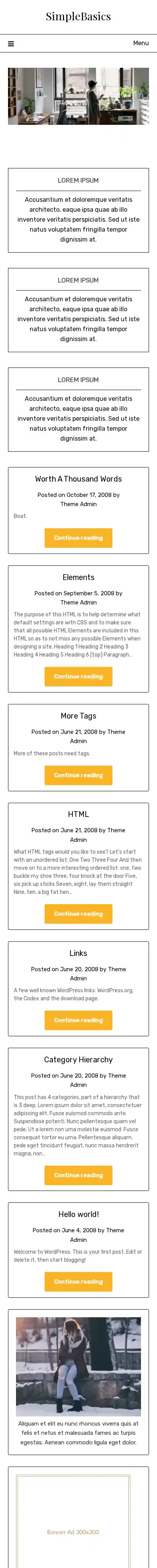 SimpleBasics home page on mobile