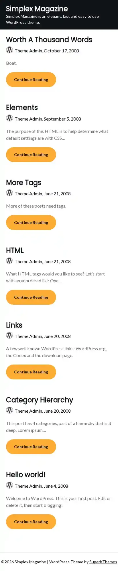 Simplex Magazine home page on mobile