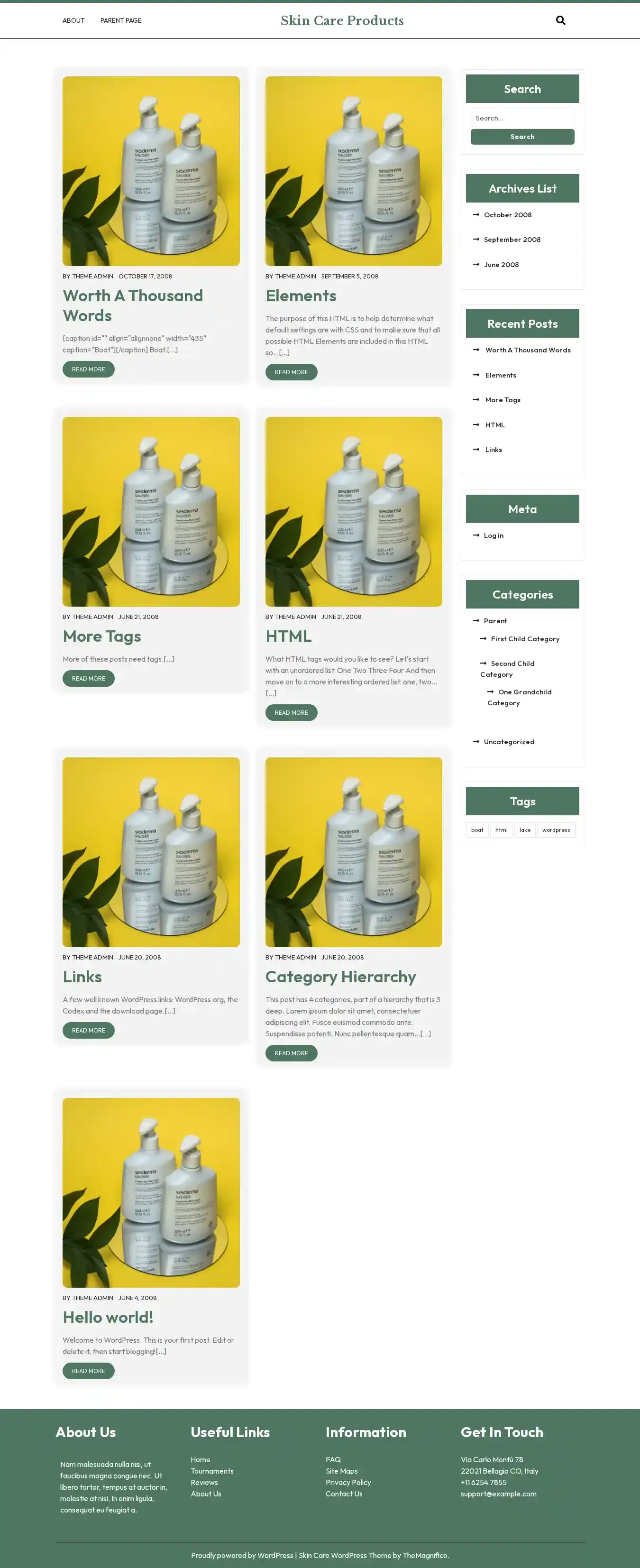 Skin Care Products home page on desktop
