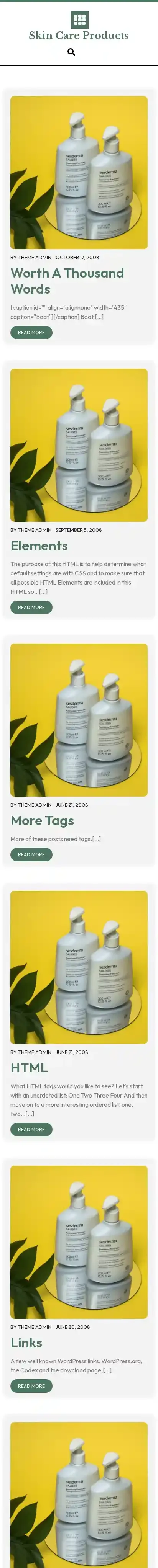 Skin Care Products home page on mobile