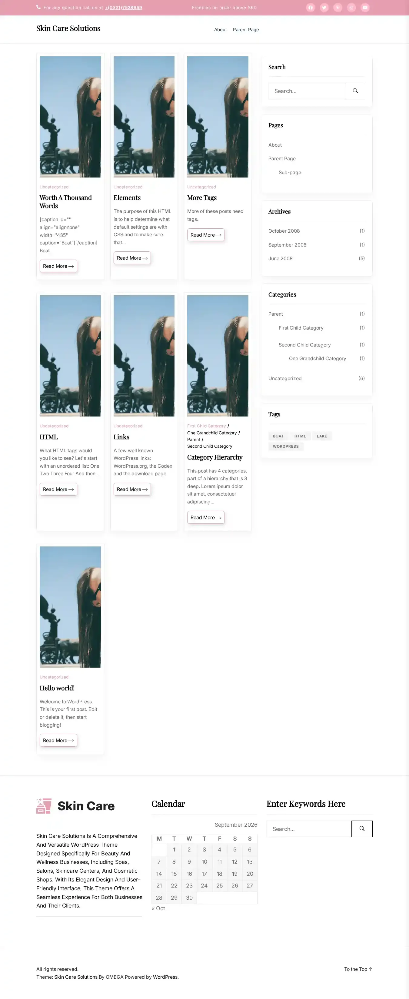 Skin Care Solutions home page on desktop