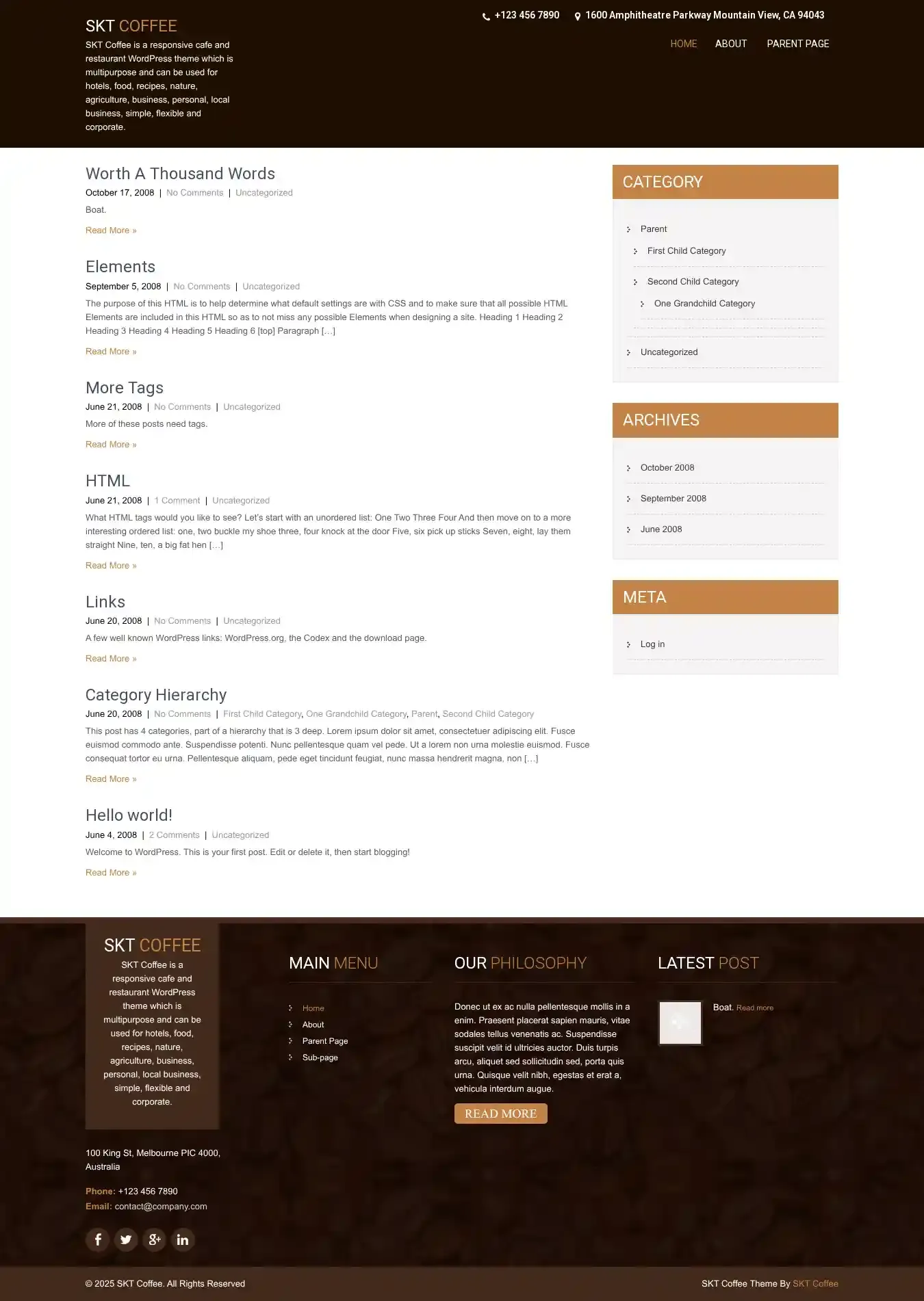 SKT Coffee home page on desktop