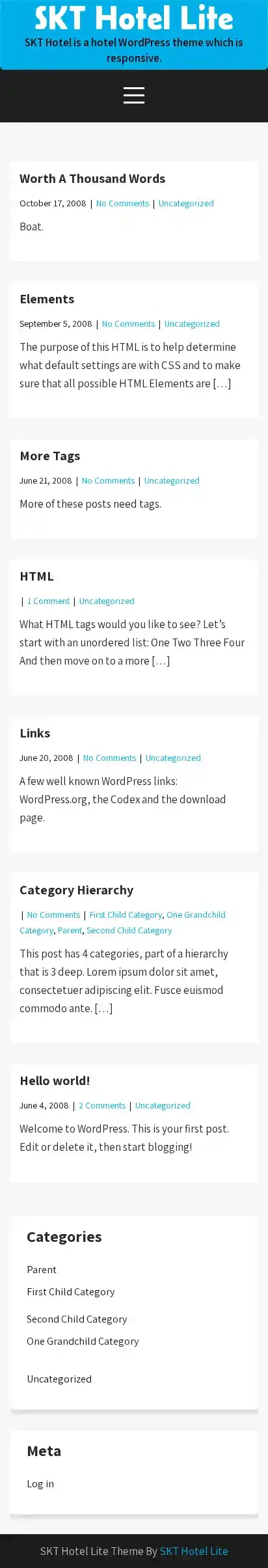 SKT Hotel Lite home page on mobile