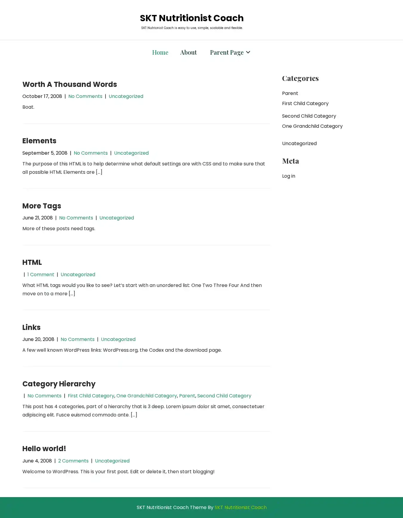 SKT Nutritionist Coach home page on desktop