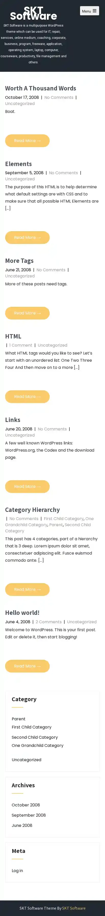 SKT Software home page on mobile