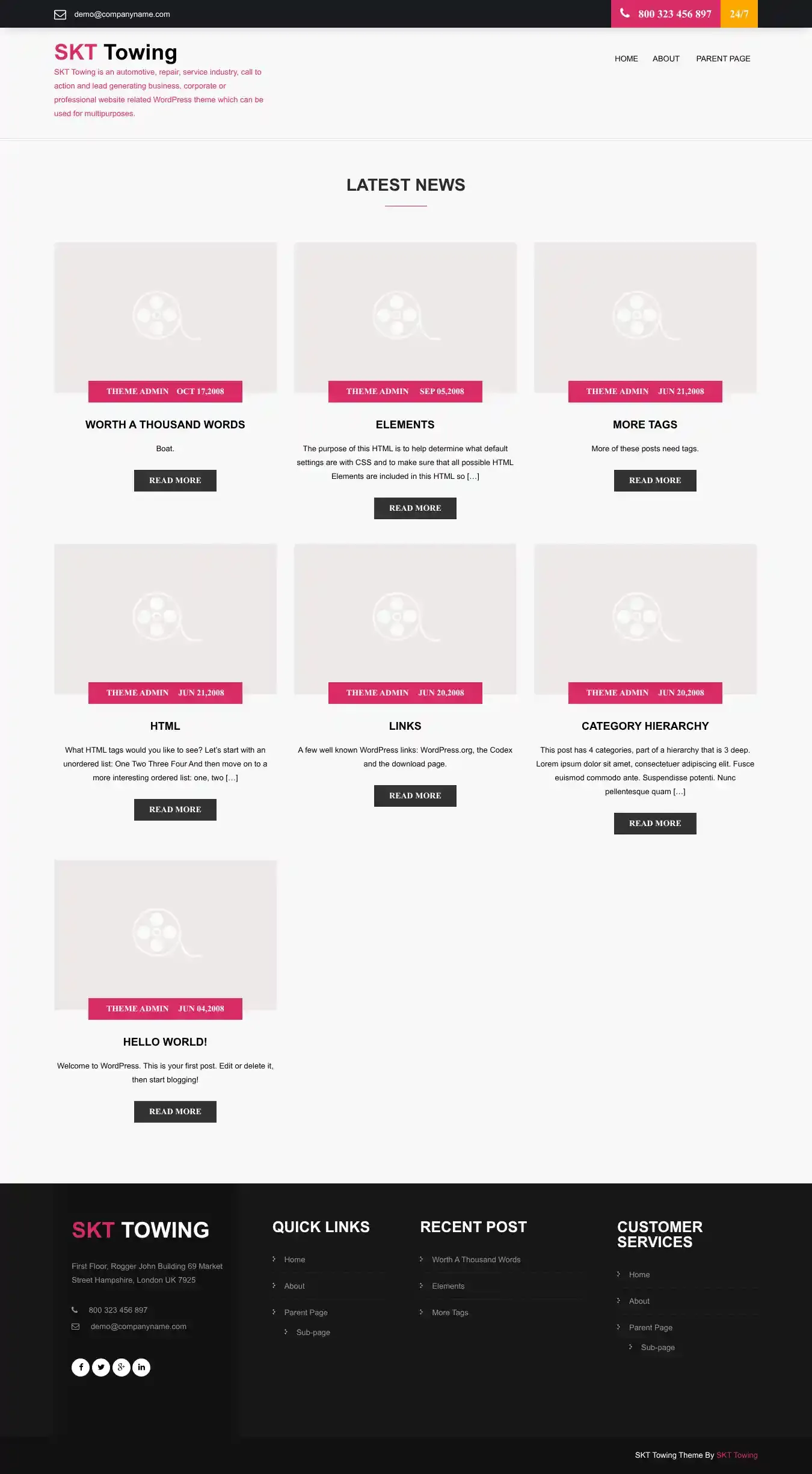 SKT Towing home page on desktop